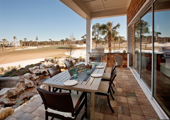Many homes in Toll Brothers at Atlantic Country Club have golf course and water views.